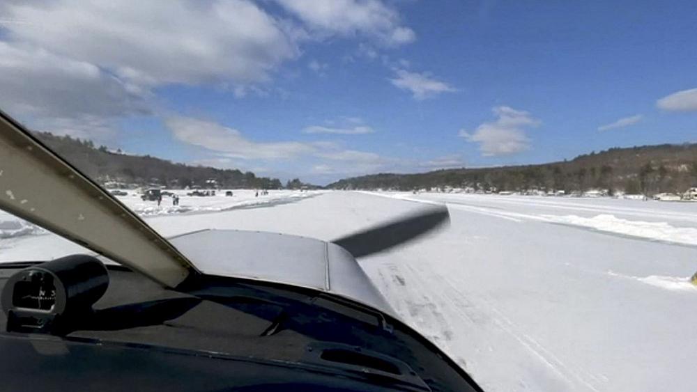 These pilots are landing on a runway made of ice