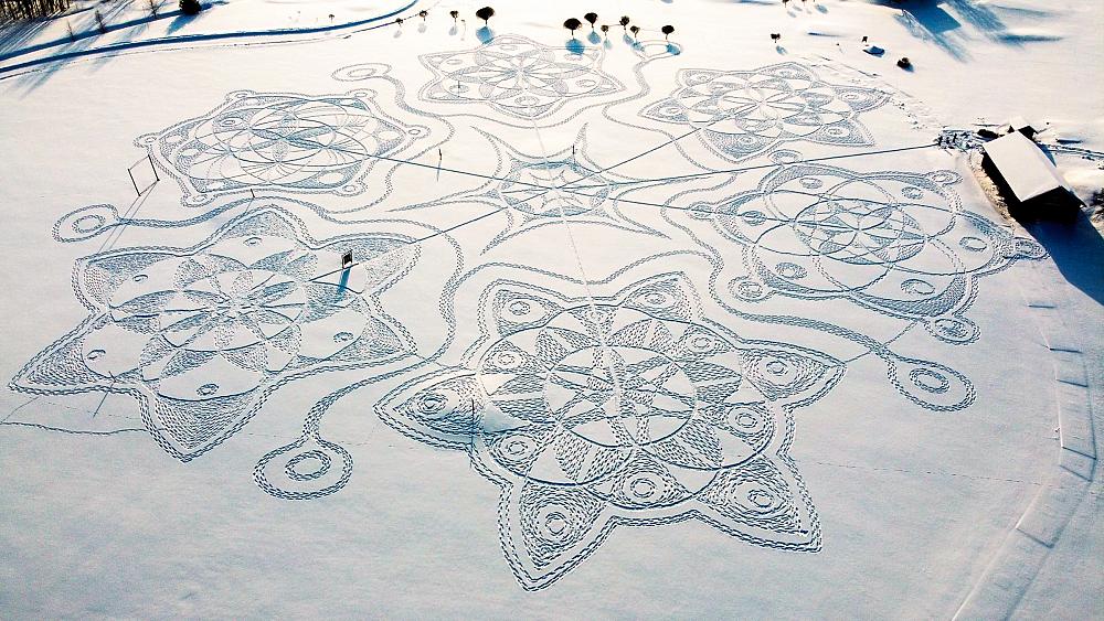 This beautiful piece of art was created by Finnish snowshoers