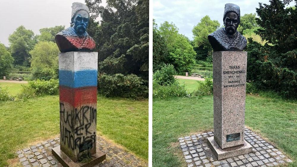 Danish monument to Ukrainian poet vandalised before Russia EURO 2020 match